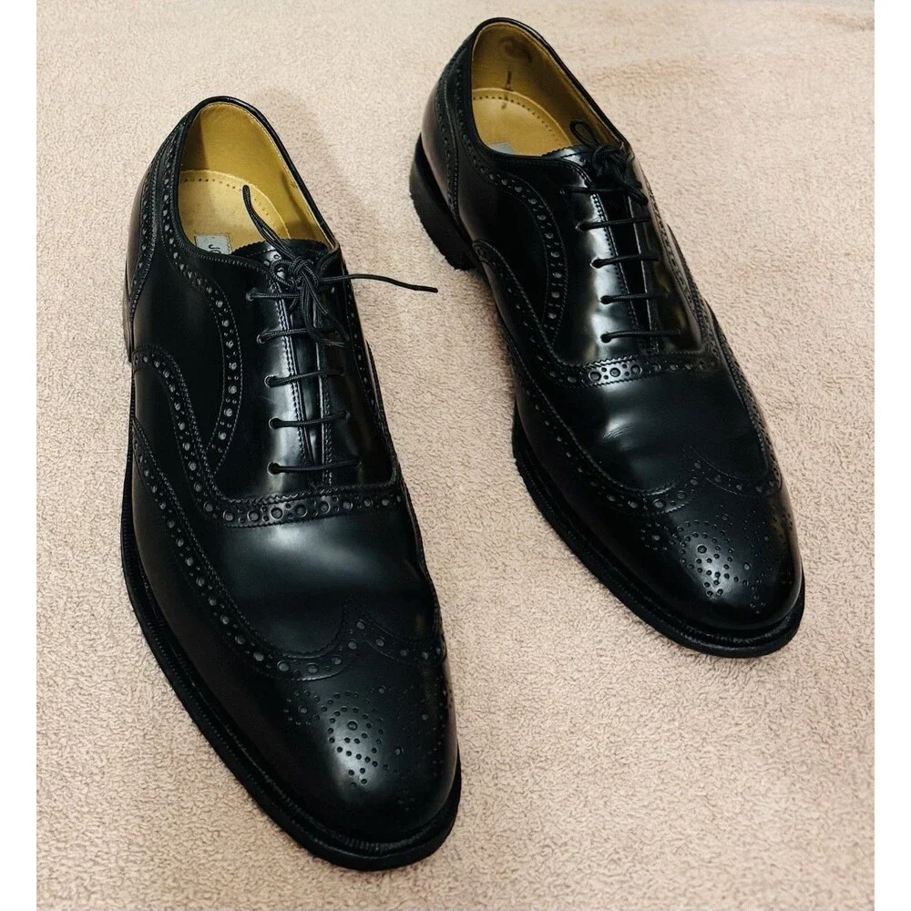 Johnston & Murphy Upton Wingtip Oxfords Dress Shoes Mens 12M Black Leather
